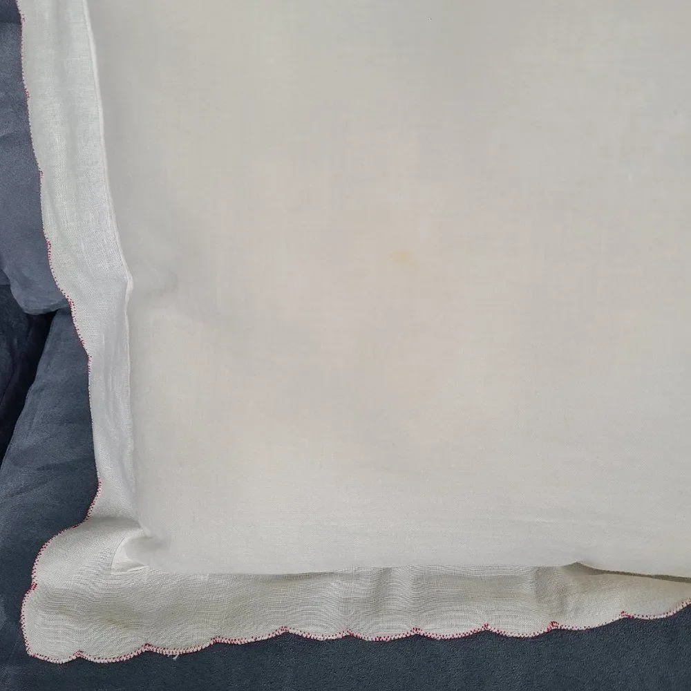 Christmas Poinsettia Embroidered Throw Pillow Gold Cord Scalloped Ruffle Vintage